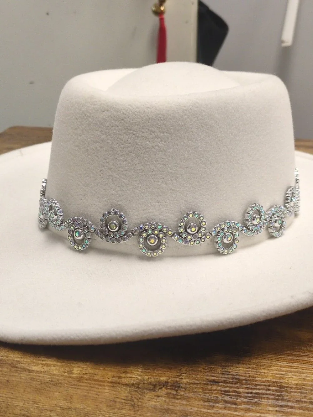 Crystal-Embellished White Wool Felt Cowboy Hat